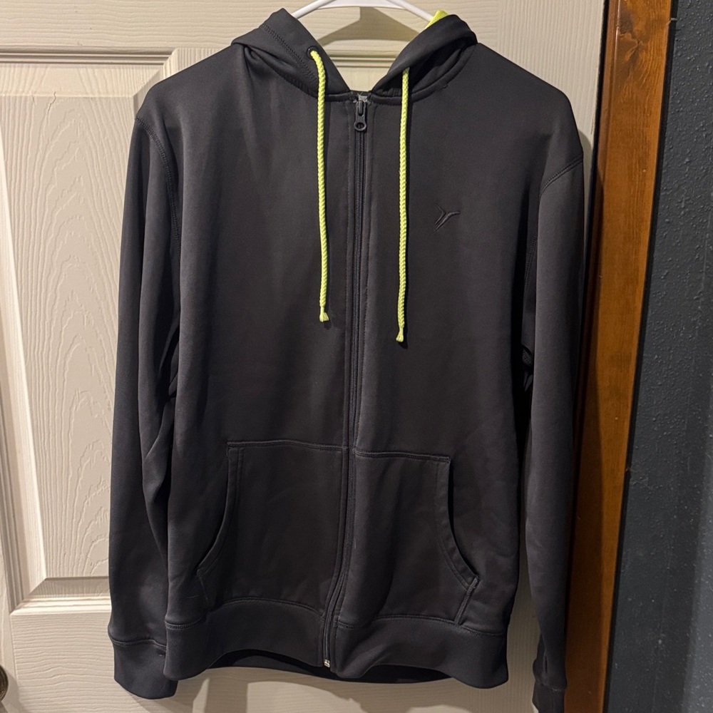 Women's Active by Old Navy Charcoal Zip-Up Hoodie with Neon Accents